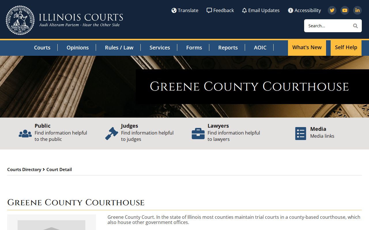 Illinois Courts directory entry for Greene County Courthouse
